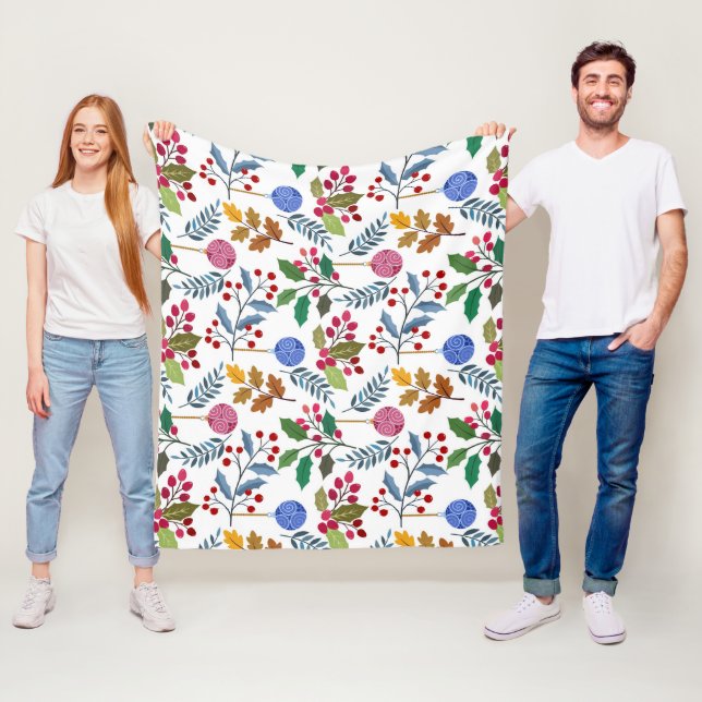 Colourful Christmas symbols pattern Fleece Blanket (In Situ)