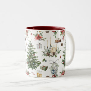 Colourful Christmas symbols pattern  Two-Tone Coffee Mug