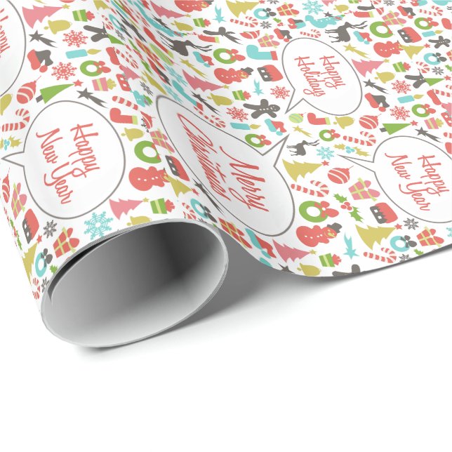 Colourful Christmas Symbols White Background Wrapping Paper (Roll Corner)