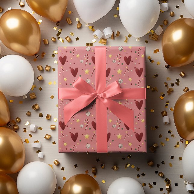 Colourful Christmas Theme Pattern Pink Background Wrapping Paper (Creator Uploaded)