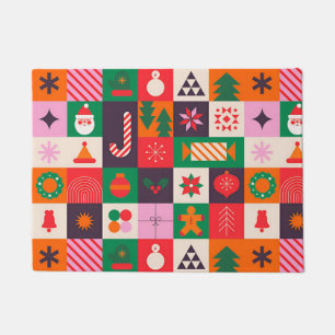 Colourful Christmas Themed Grid Of Holiday Icons Doormat