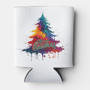 Colourful Christmas Tree Art - Merry Christmas Dec Can Cooler