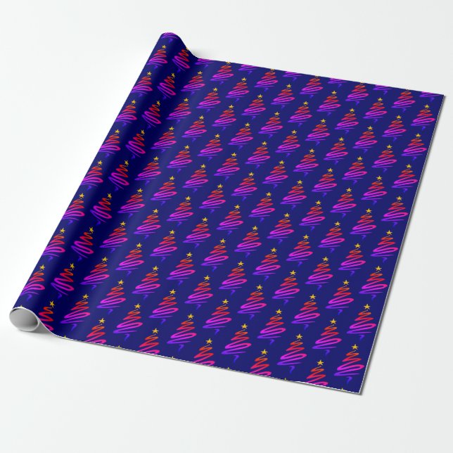 Colourful Christmas Tree | BLUE Festive Wrapping Paper (Unrolled)