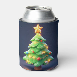 Colourful Christmas Tree Decorated with Lights Can Cooler