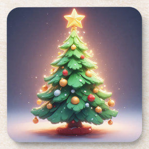 Colourful Christmas Tree Decorated with Lights Coaster