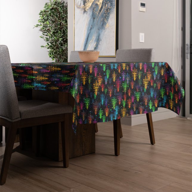 Colourful Christmas Tree Glow In Dark Forest Tablecloth (Creator Uploaded)
