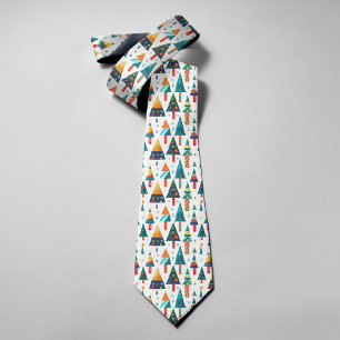 Colourful Christmas Tree Illustration Pine Forest Tie