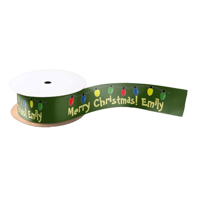 Colourful Christmas tree light bulb string custom Satin Ribbon (Spool)