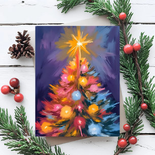 Colourful Christmas Tree Lights Watercolor Holiday Card