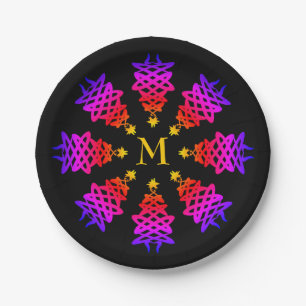 Colourful   CHRISTMAS TREE   Monogram Paper Plate