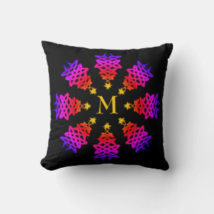 Colourful CHRISTMAS TREE Monogram Throw Pillow