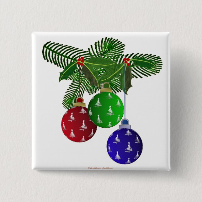 Colourful Christmas Tree Ornaments 2 Inch Square Button (Front)