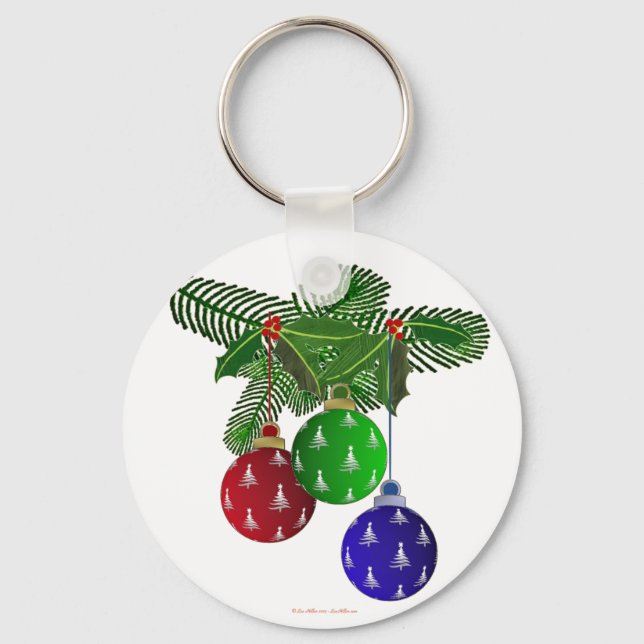 Colourful Christmas Tree Ornaments Keychain (Front)