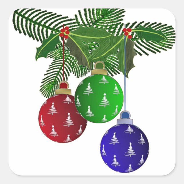 Colourful Christmas Tree Ornaments Square Sticker (Front)