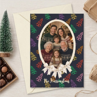 Colourful Christmas Tree Pattern Family Photo Card