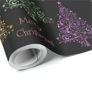 Colourful Christmas Tree Pattern with Name Wrapping Paper