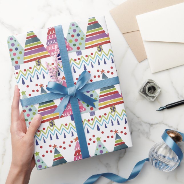 Colourful Christmas Tree Pattern Wrapping Paper (Gifting)