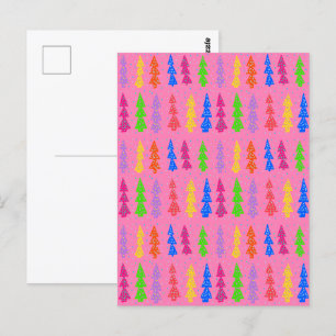 Colourful Christmas Tree Pop Art Pink Postcard