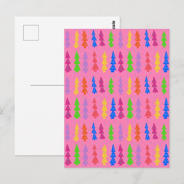 Colourful Christmas Tree Pop Art Pink Postcard (Front/Back)