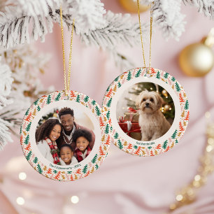 Colourful Christmas Tree Two Photos Ceramic Ornament