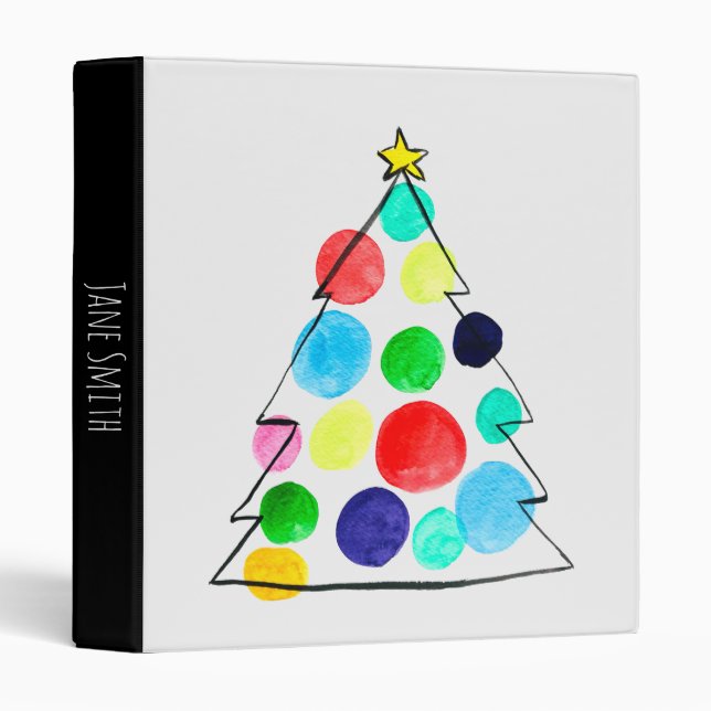 Colourful Christmas tree watercolor Binder (Front/Spine)