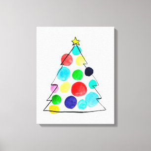 Colourful Christmas tree watercolor Canvas Print