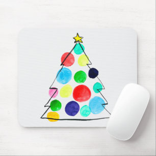 Colourful Christmas tree watercolor Mouse Pad
