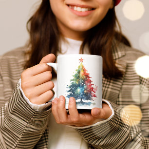 Colourful Christmas Tree Watercolor Painting Coffee Mug