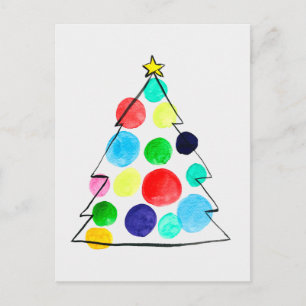 Colourful Christmas tree watercolor Postcard