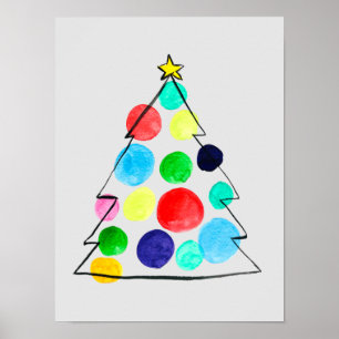 Colourful Christmas tree watercolor Poster