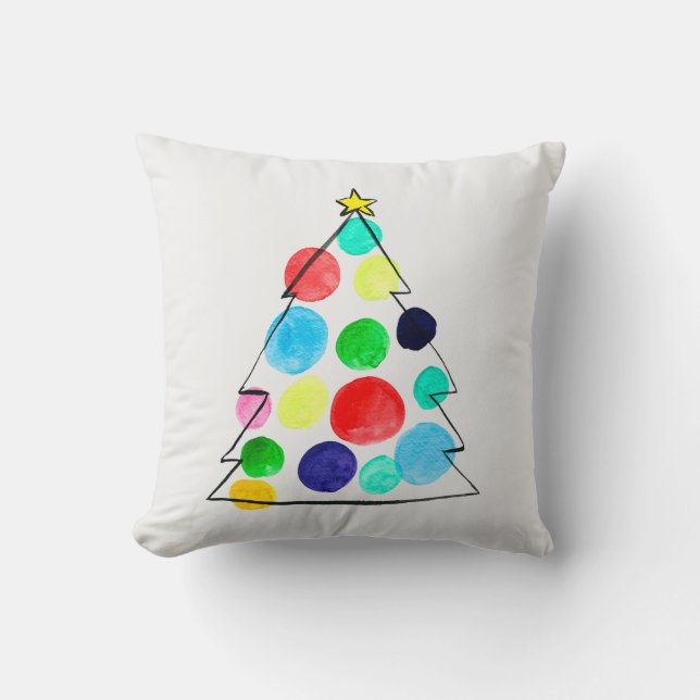 Colourful Christmas tree watercolor Throw Pillow (Front)