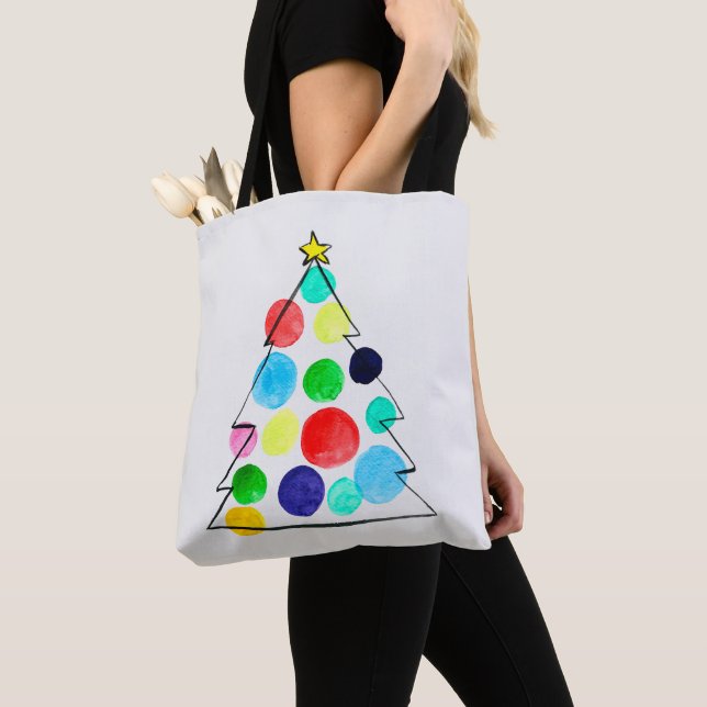 Colourful Christmas tree watercolor Tote Bag (Close Up)