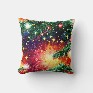 Colourful Christmas tree with ornamentsThrow Pillo Throw Pillow