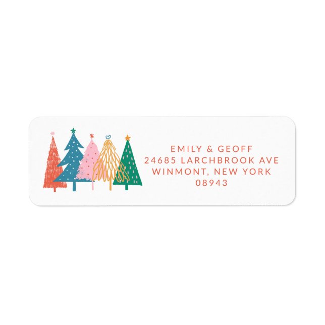 Colourful Christmas Trees Custom Return Address (Front)