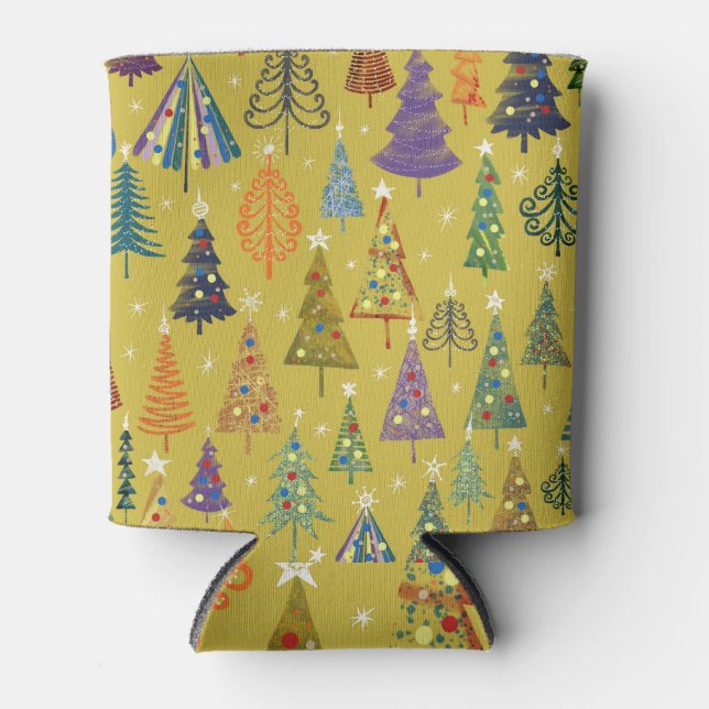 Colourful Christmas Trees: Festive Background. Can Cooler (Front)