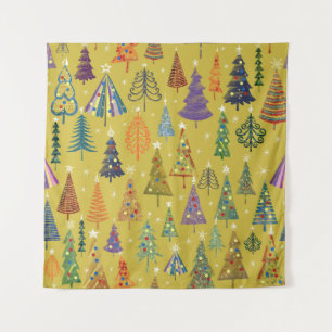 Colourful Christmas Trees: Festive Background. Tapestry