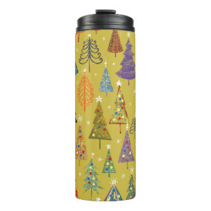 Colourful Christmas Trees: Festive Background. Thermal Tumbler