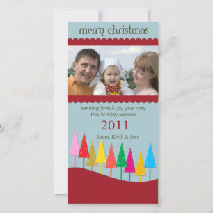 Colourful Christmas Trees - holiday photocards Card