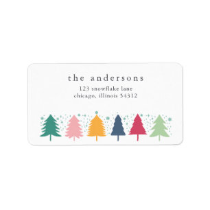 Colourful Christmas Trees Holiday Return Address Label