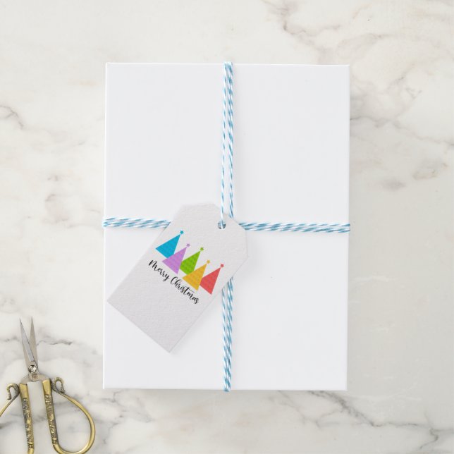 Colourful Christmas Trees Kraft Gift Tags (With Twine)