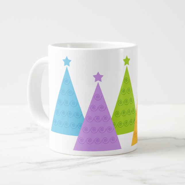 Colourful Christmas Trees Large Coffee Mug (Front Left)