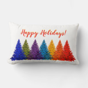 Colourful Christmas Trees Lumbar Pillow