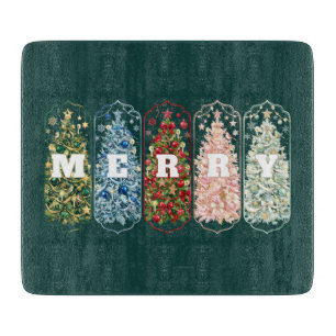 Colourful Christmas Trees Merry Cutting Board