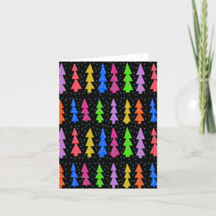 Colourful Christmas Trees on Black Holiday Card