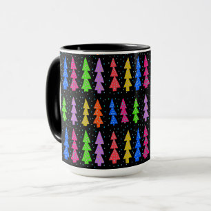 Colourful Christmas Trees on Black Mug