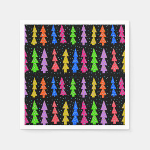Colourful Christmas Trees on Black Napkin