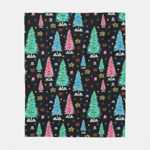 Colourful Christmas trees on Christmas night illus Fleece Blanket