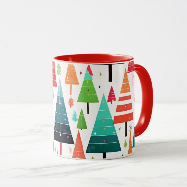 Colourful Christmas Trees Pattern Mug (Front Right)