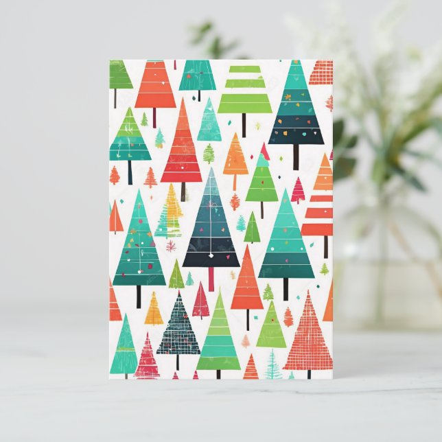 Colourful Christmas Trees Pattern Thank You Card (Standing Front)