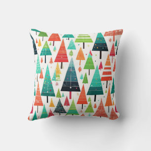 Colourful Christmas Trees Pattern Throw Pillow